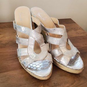 Franco Sarto Silver Snakeskin Pattern Espadrilles Size 9
